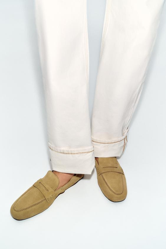 Zara - Ruffled Split Suede Loafers - Sand Brown - Au 7½ - Eu 38 - Woman | Zara AU