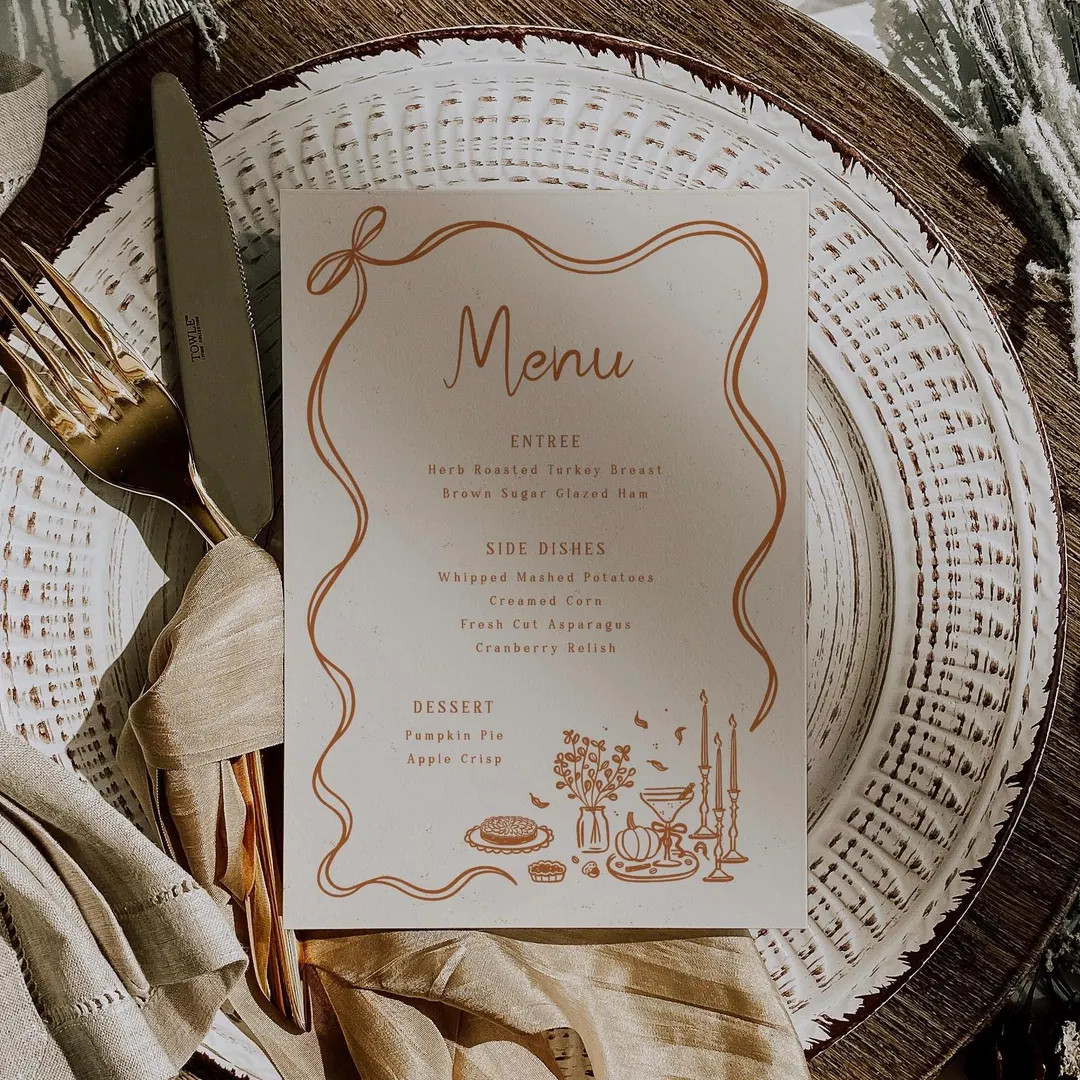 Thanksgiving Menu Whimsical Bow Menu Friendsgiving Dinner Menu Template Editable Thanksgiving Din... | Etsy (US)