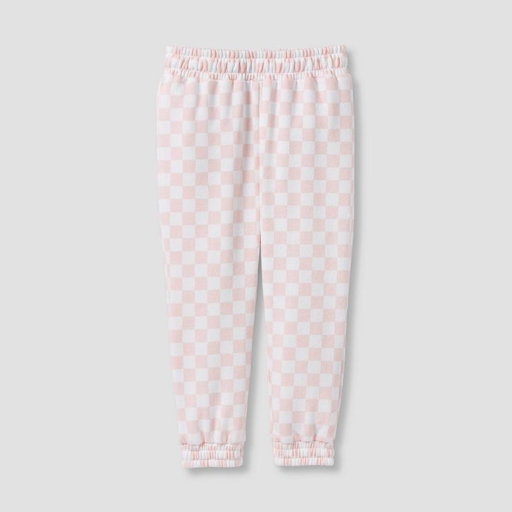 Grayson Mini Toddler Girls' Checkered Fleece Jogger Pants - Pink | Target