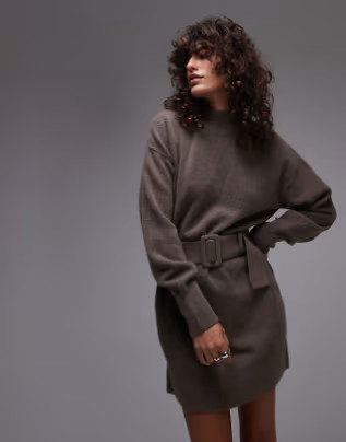 & Other Stories knitted mini dress with belt in mole melange | ASOS | ASOS (Global)