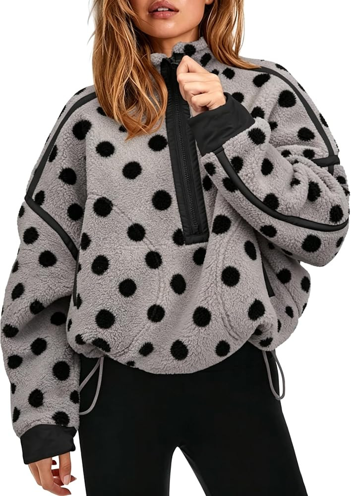 Women's Sherpa Fleece Jacket Polka Dot Drawstring Coat | Amazon (US)