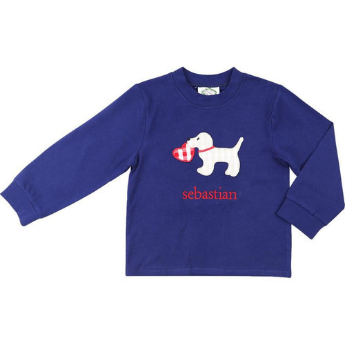 Navy Knit Applique Puppy And Heart Shirt | Cecil and Lou