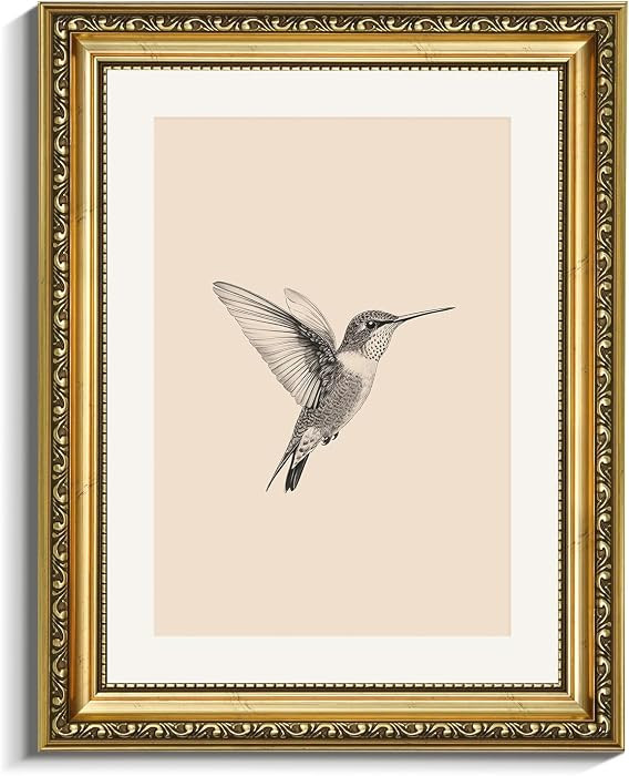 VIYYIEA Gold Framed Wall Art, Hummingbird Canvas Print Home Decor Vintage Art Painting Picture Ba... | Amazon (US)