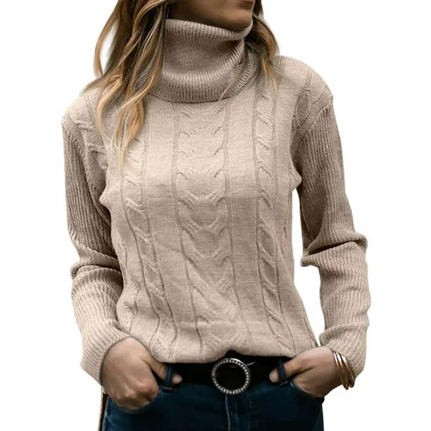 Ptaesos Womens Turtleneck Sweaters Long Sleeve Pullover Cable Knit Casual Chunky Sweater Soft War... | Walmart (US)