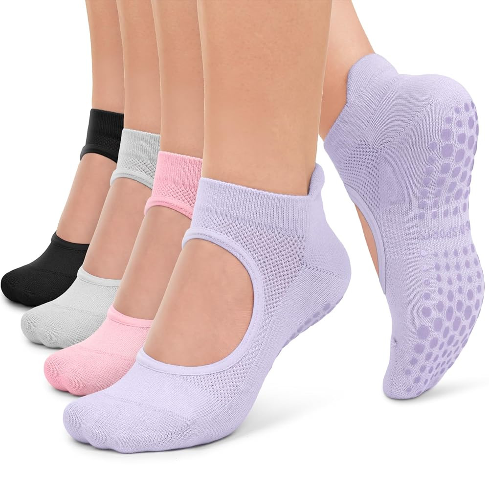 Iseasoo Pilates Socks for Women Non Slip Grip Socks Yoga Socks Ankle Grippy Socks Woman for Barre... | Amazon (US)