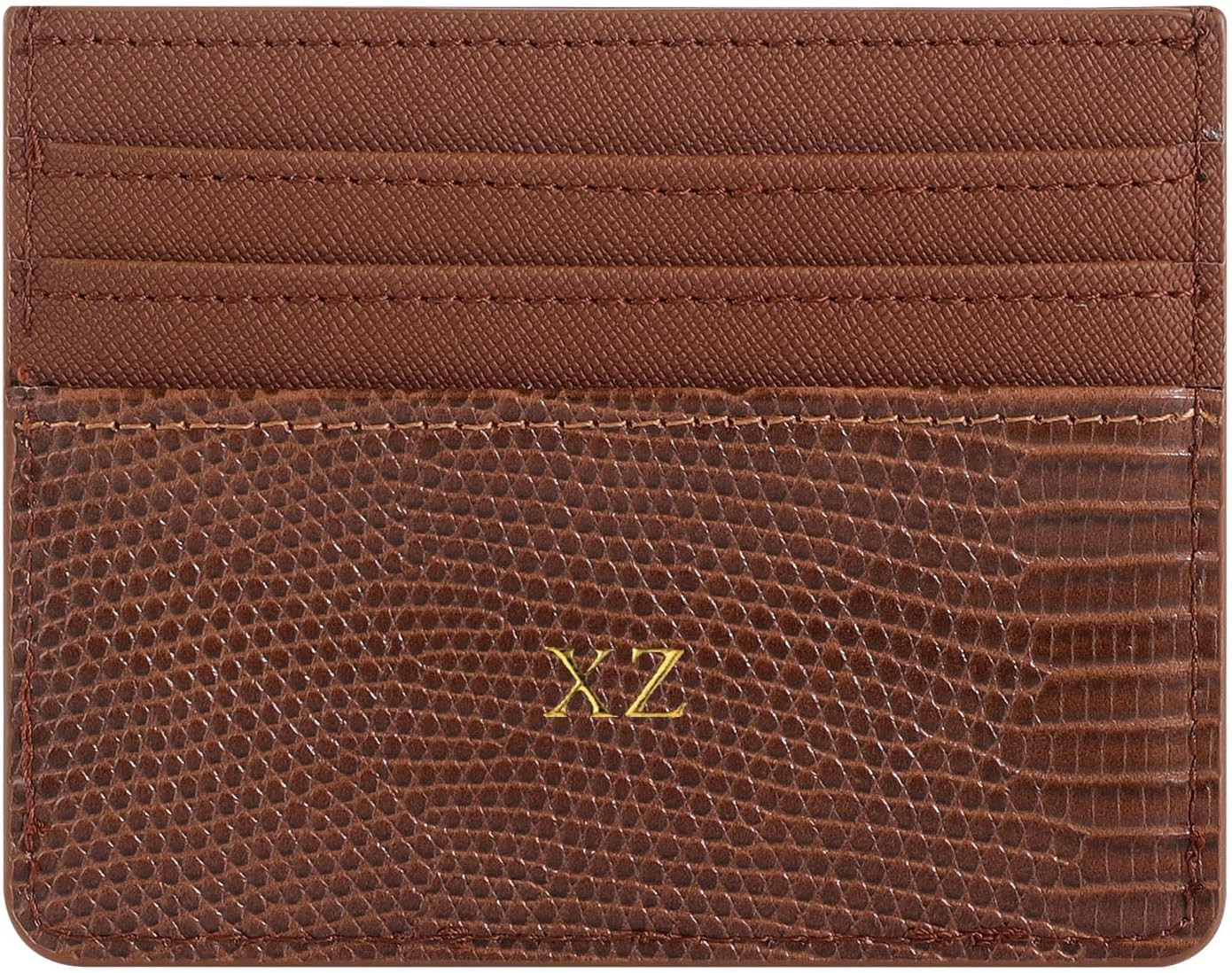 Personalisa Gold Silver Initial letters Credit Card Holder Wallet, PU Leather Ultra Slim Wallet, Thin Minimalist Credit Card Case Card Protector, Front Pocket Wallets for Men, Women (Lizard brown) | Amazon (US)