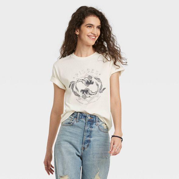 Women's Pisces Zodiac Short Sleeve Graphic T-Shirt - Off-White | Target