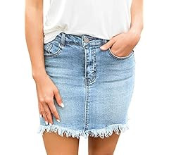 Women's Casual Mid Waisted Washed Frayed Pockets Denim Jean Short Skirt | Amazon (US)