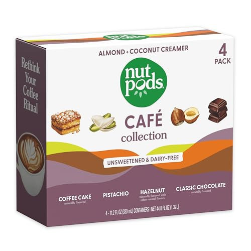 nutpods Cafe Collection - Unsweetened Non Dairy Creamer - Coffee Cake, Pistachio, Hazelnut, and Classic Chocolate - Keto Creamer, Whole30, Gluten Free, Non-GMO, Vegan, Sugar Free, Kosher (4-Pack) | Amazon (US)