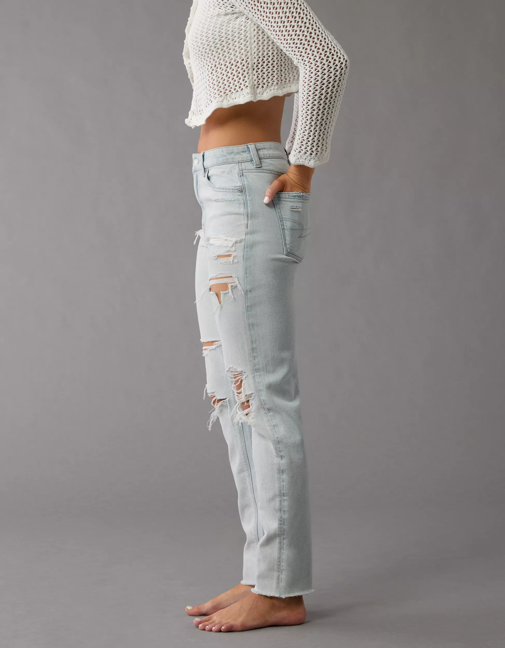 AE Strigid Ripped Mom Jean | American Eagle Outfitters (US & CA)