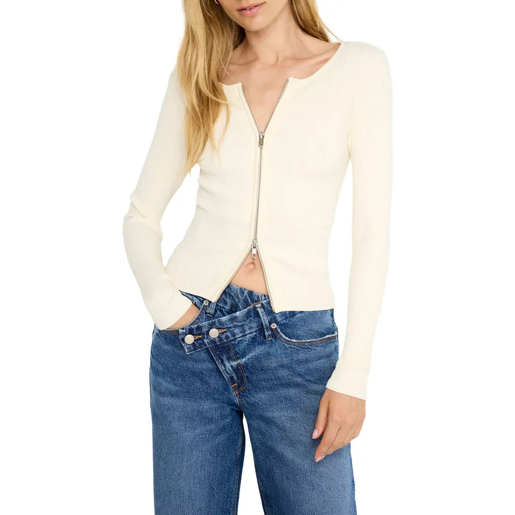 Good American Virgo Rib Zip Cardigan in Warm Ivory at Nordstrom Rack, Size X-Large | Nordstrom Rack