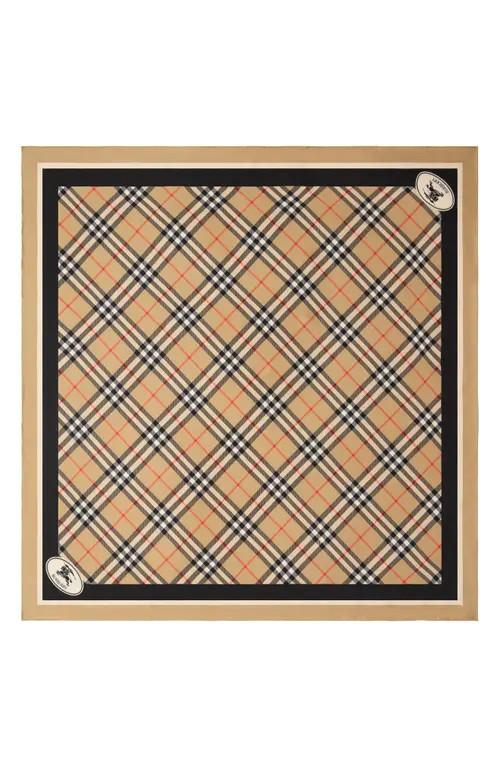burberry Medium Check EKD Stamp Square Silk Twill Scarf in Sand at Nordstrom | Nordstrom