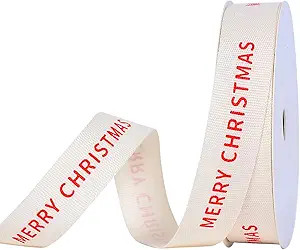 Ribest Merry Christmas Ribbon, 5/8 Inch × 10 Yards, Christmas Cotton Natural Ribbon for Gift Wra... | Amazon (US)
