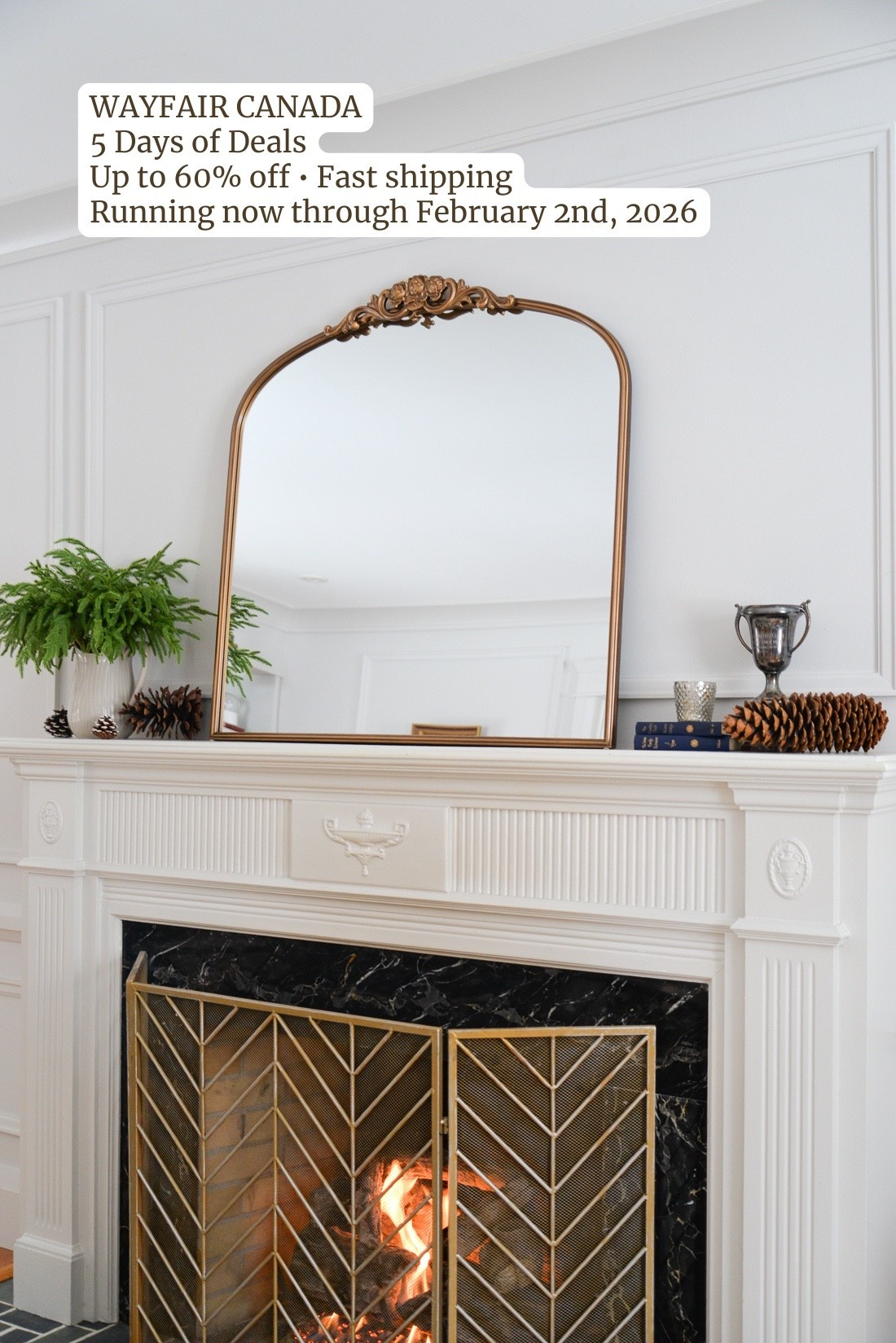 Wayfair Canada living room decor - Arched wall mirror · Fireplace screen · Living room accent
pieces · Decorative large mirror

5 Days of Deals · Up to 60% off · Fast shipping · Running through Feb 2, 2026

#Ad @wayfaircanada #WayfairCAHome #WayfairCanada #WayfairCAPartner

#LTKhome #LTKcanada