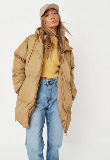 Missguided - Tan Mid Length Puffer Coat | Missguided (US & CA)