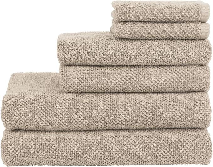Nate Home by Nate Berkus 100% Cotton Textured Rice Weave 6-Piece Towel Set | 2 Bath Towels, Hand ... | Amazon (US)