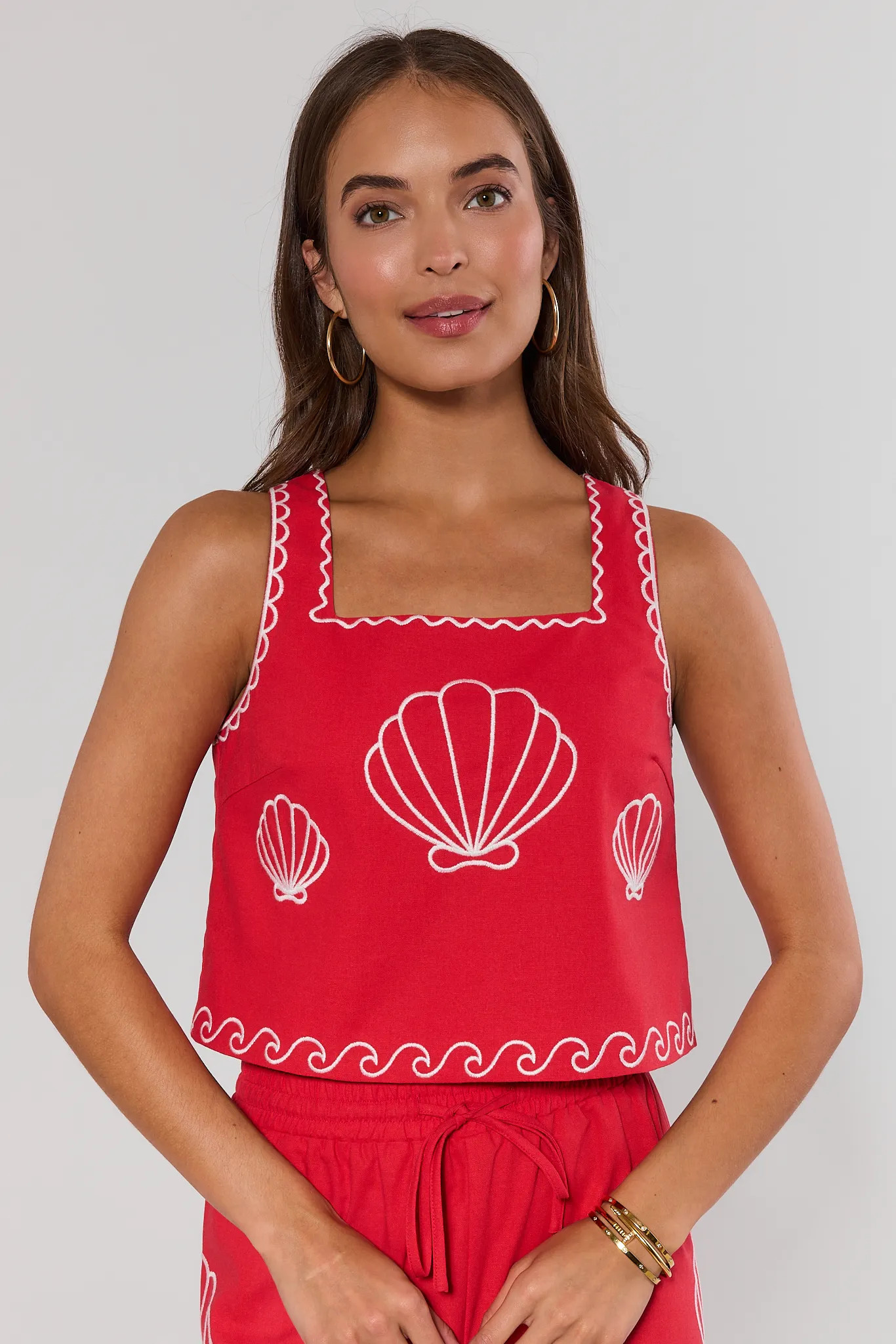 Red Seashell Embroidered Tank Top | Avara