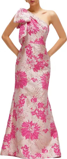 One-Shoulder Metallic Floral Jacquard Trumpet Gown | Nordstrom