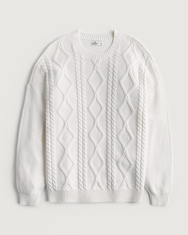 Women's Oversized Long-Sleeve Cable-Knit Sweater | Women's Tops | HollisterCo.com | Hollister (US)