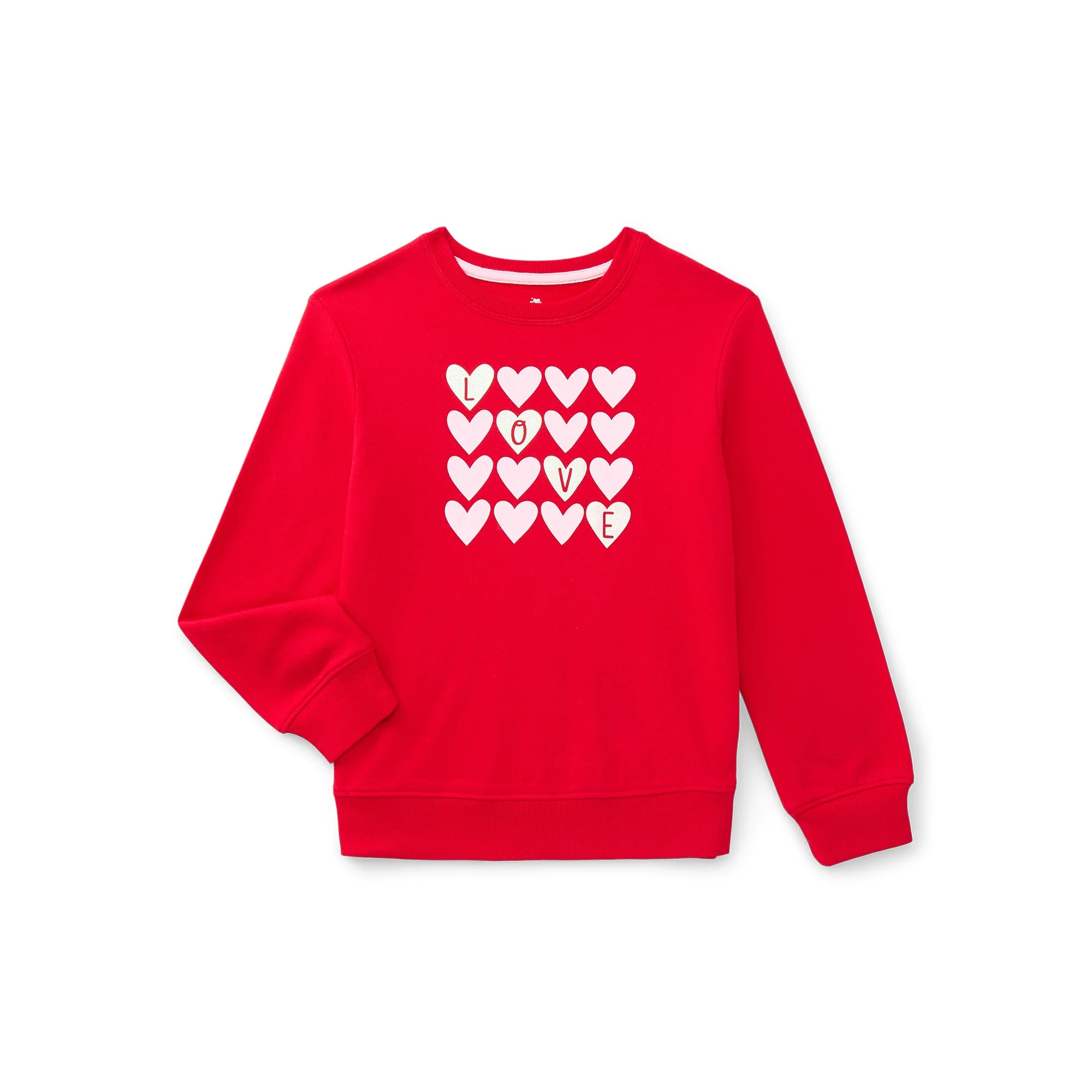 Way to Celebrate Girls Valentine's Day Long-Sleeve Graphic Fleece Sweatshirt, Sizes 4-18 | Walmart (US)
