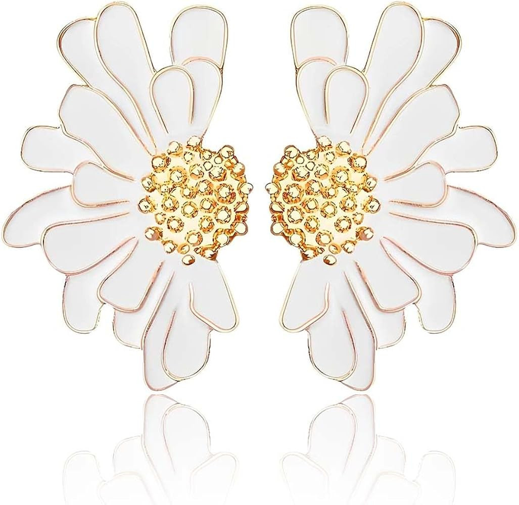 Exaggerated Vintage Flower Stud Earrings for Women Trendy Half Daisy Earrings Bohemian Statement ... | Amazon (US)