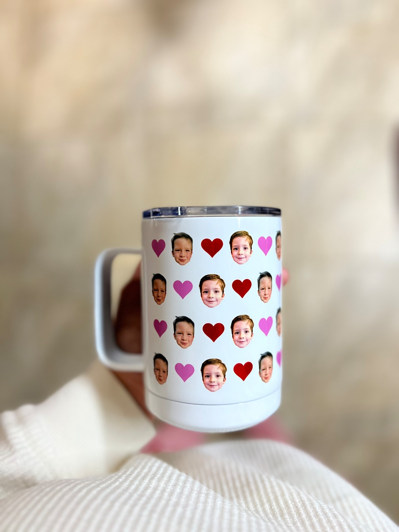 Type Legue Press Personalized Heart Pattern Travel Mug - up to 5 faces on the mug! You can also mix match your kids & fur babies! Perfect Valentine’s gift idea! 

#LTKSeasonal #LTKFindsUnder50 #LTKGiftGuide