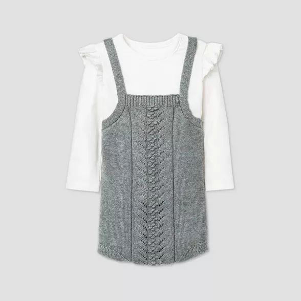 Baby Girls' Sweater Romper Bodysuit Set - Cat & Jack™ Off-White/Gray | Target