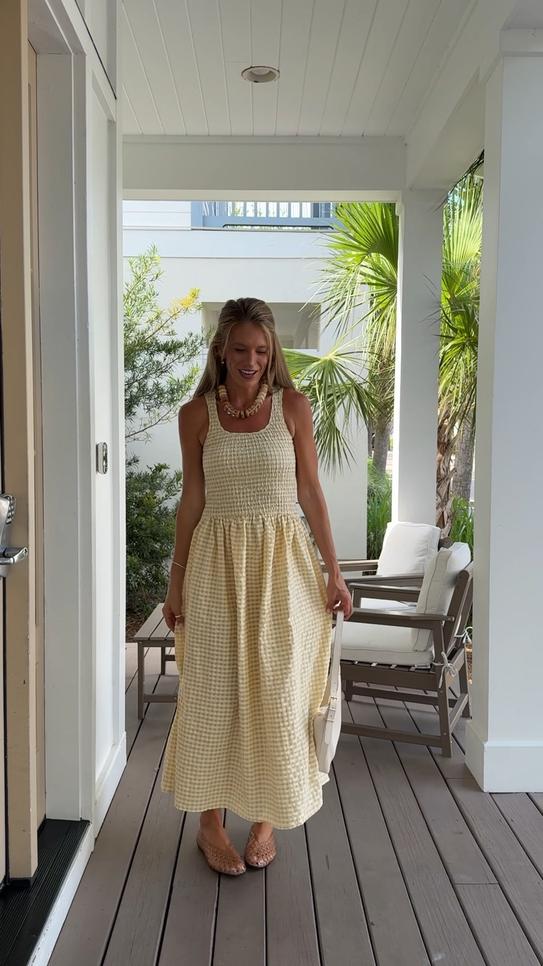 We made it to Rosemary Beach and this is my outfit for dinner for the first night of our beach vacation. I love this butter yellow gingham dress stretchy, tall girl friendly and I love the quality and it’s under $100.! we’re in my true size size medium/6

#LTKTravel #LTKootd #LTKdayinmylife