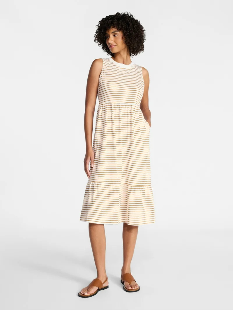 Time and Tru Women's Cotton Sleeveless Tiered Midi Dress, Sizes XS-XXXL | Walmart (US)
