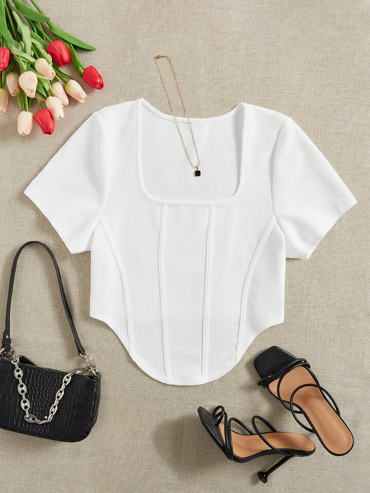 SHEIN EZwear Plus Square Neck Asymmetrical Hem Tee | SHEIN