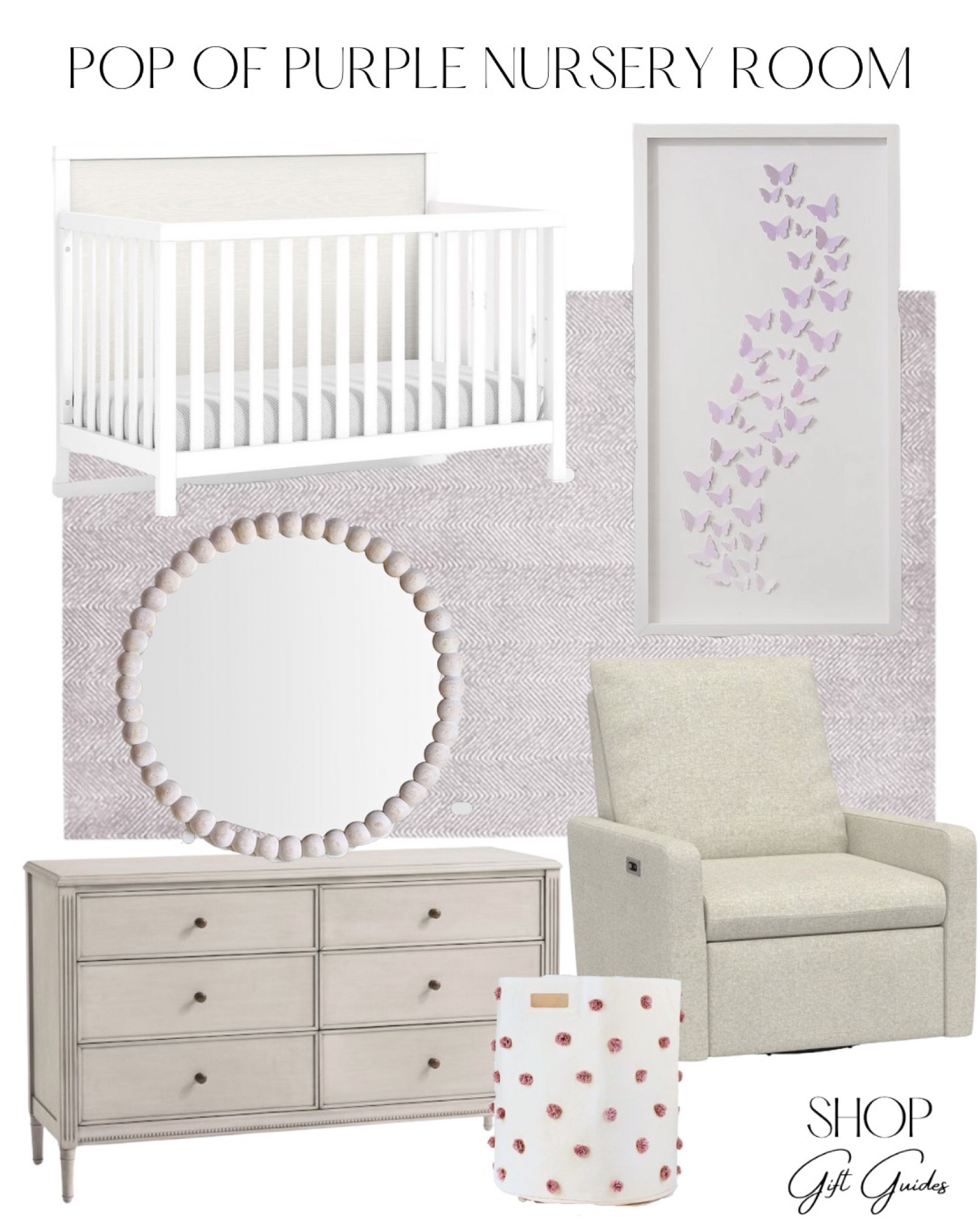 Nursery room decor! Pop of purple for little girls nursery! 

Baby nursery, baby girl nursery room, nursery decor, nursery themes, nursery rug, nursery dresser, butterfly room decor 

#LTKbaby #LTKhome #LTKFind