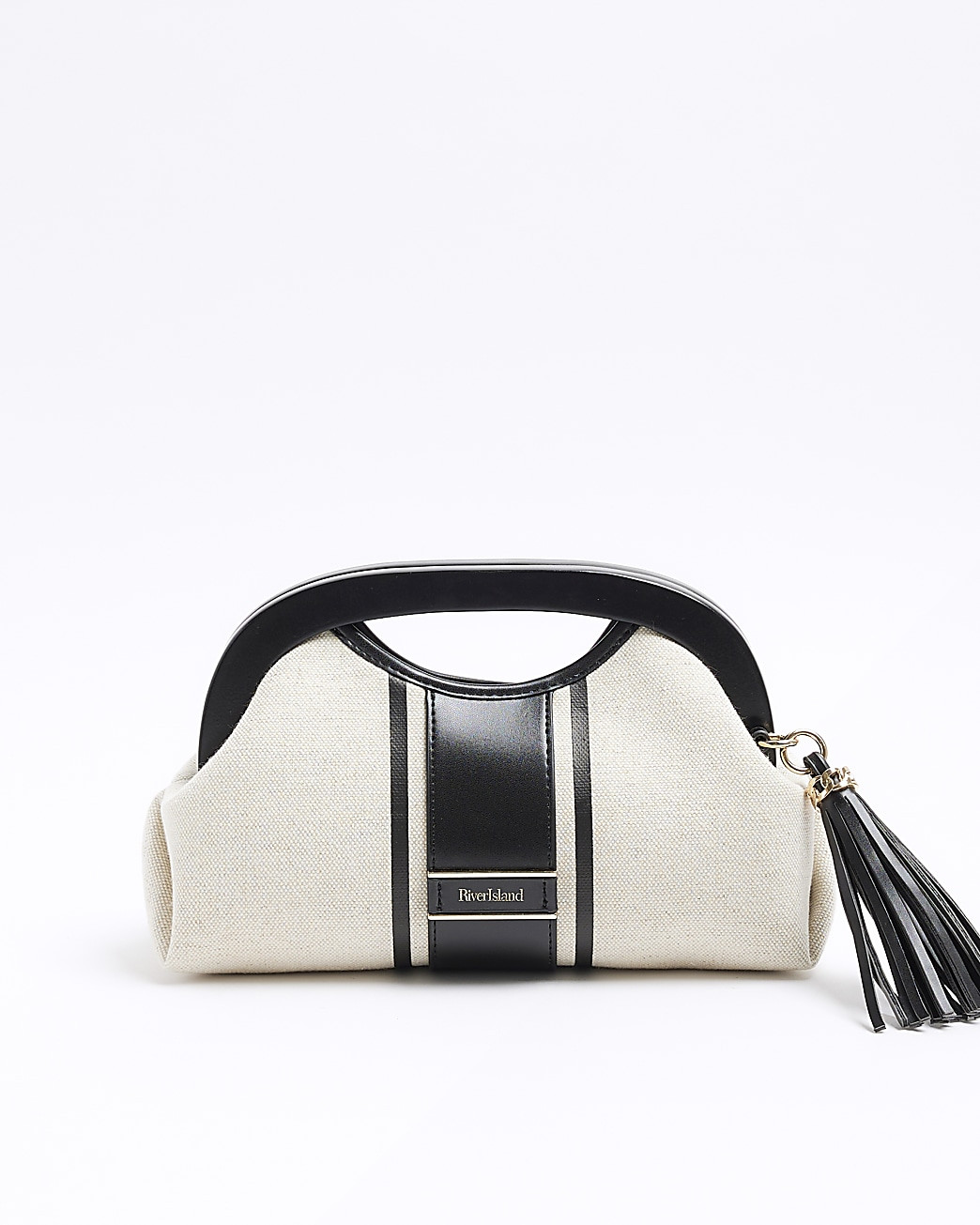Cream canvas stripe clutch bag | River Island (UK & IE)