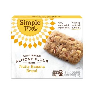 Simple Mills Gluten Free Nutty Banana Bread Soft-Baked Almond Flour Bars - 5ct | Target