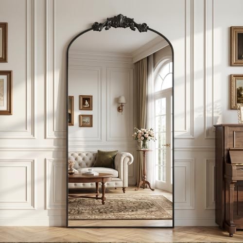 Antok Arched Full Length Mirror, 81"x41" Floor Mirror with Carved, Black | Amazon (US)
