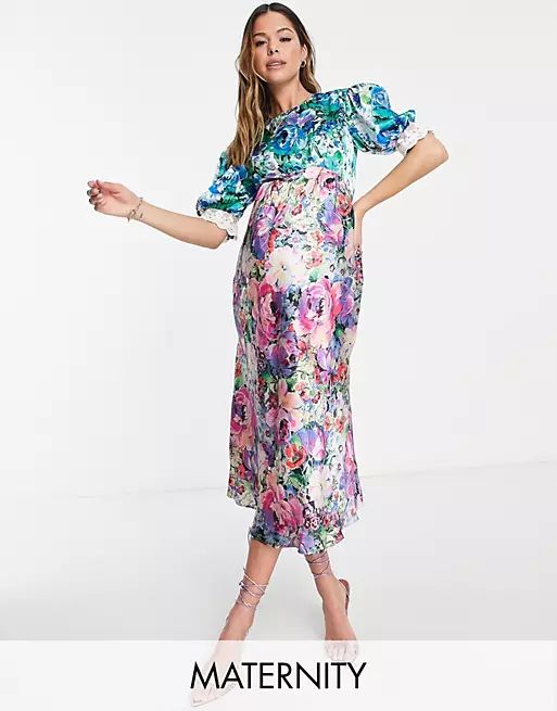 Hope & Ivy Maternity Lia double print floral dress in multicolour | ASOS (Global)