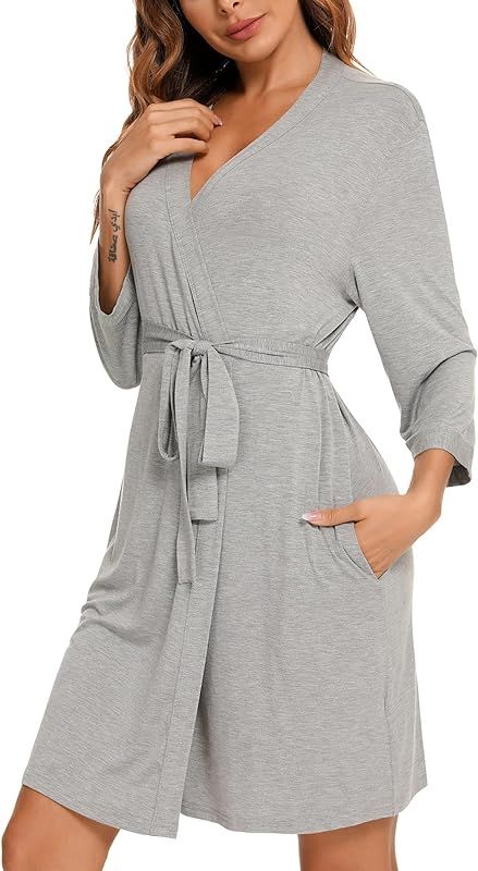 Samring Robe for Women Kimono Robes Soft Bamboo Sleepwear Short Knit Bathrobe Ladies Loungewear S... | Amazon (US)