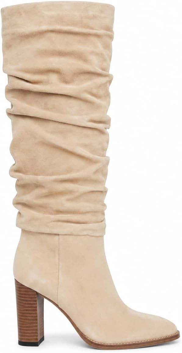 Women's Knee High Suede Boots Fall Slouchy Boot With Chunky Heel | Amazon (US)