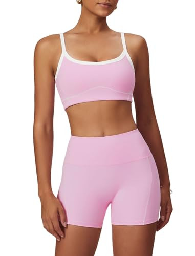 Two Piece Women Workout Sets Color Block Sports Bra and Scrunch Butt Lifting Shorts Gym Yoga Acti... | Amazon (US)