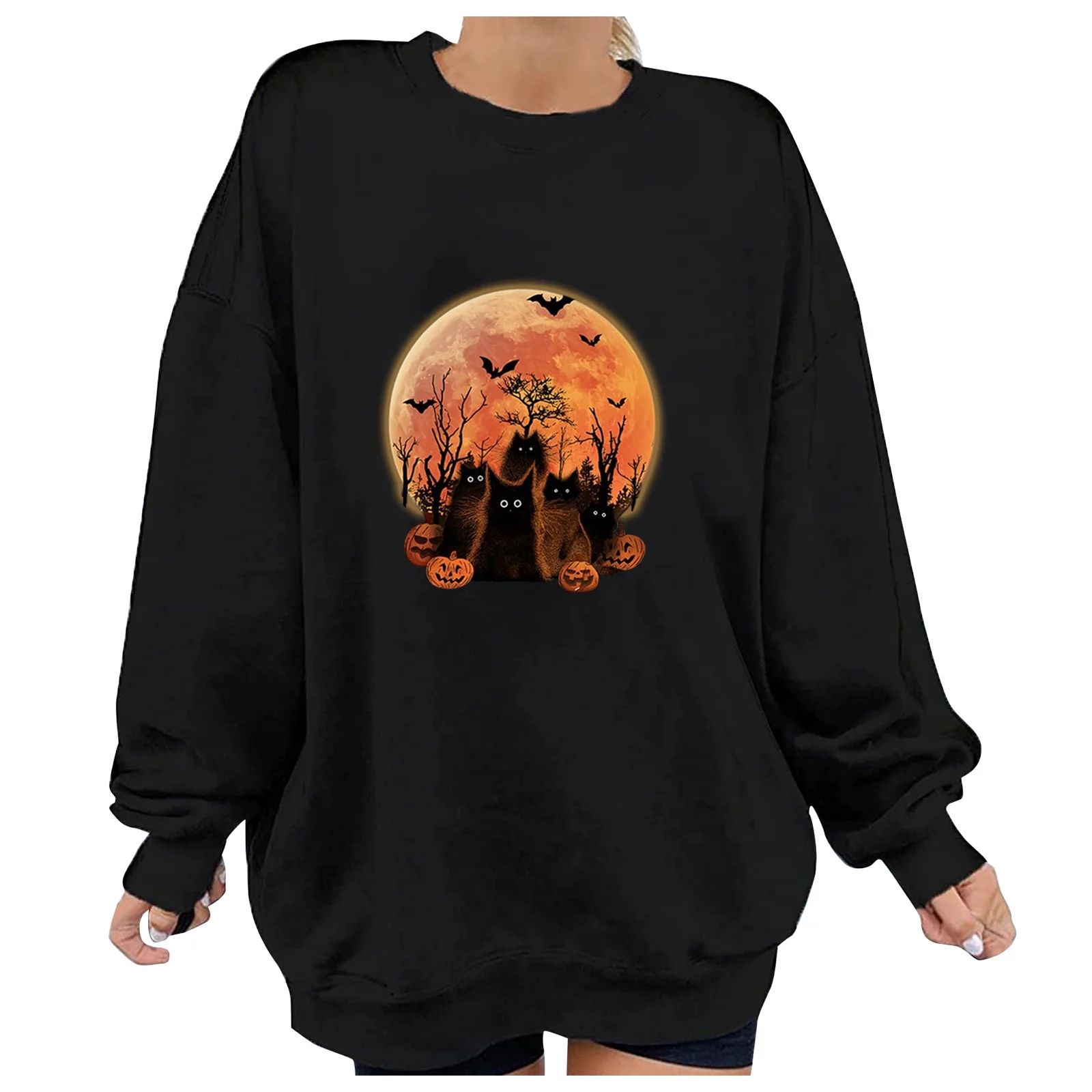Womens Halloween Printed Sweatshirt Loose Crewneck Long Sleeve Pullover Tops | Walmart (US)