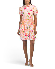 Printed Puff Sleeve Mini Shirt Dress | Casual Dresses  | Marshalls | Marshalls