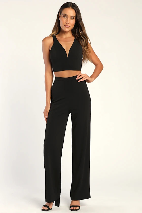 Perfect Pick Black Two-Piece Wide-Leg Jumpsuit | Lulus (US)