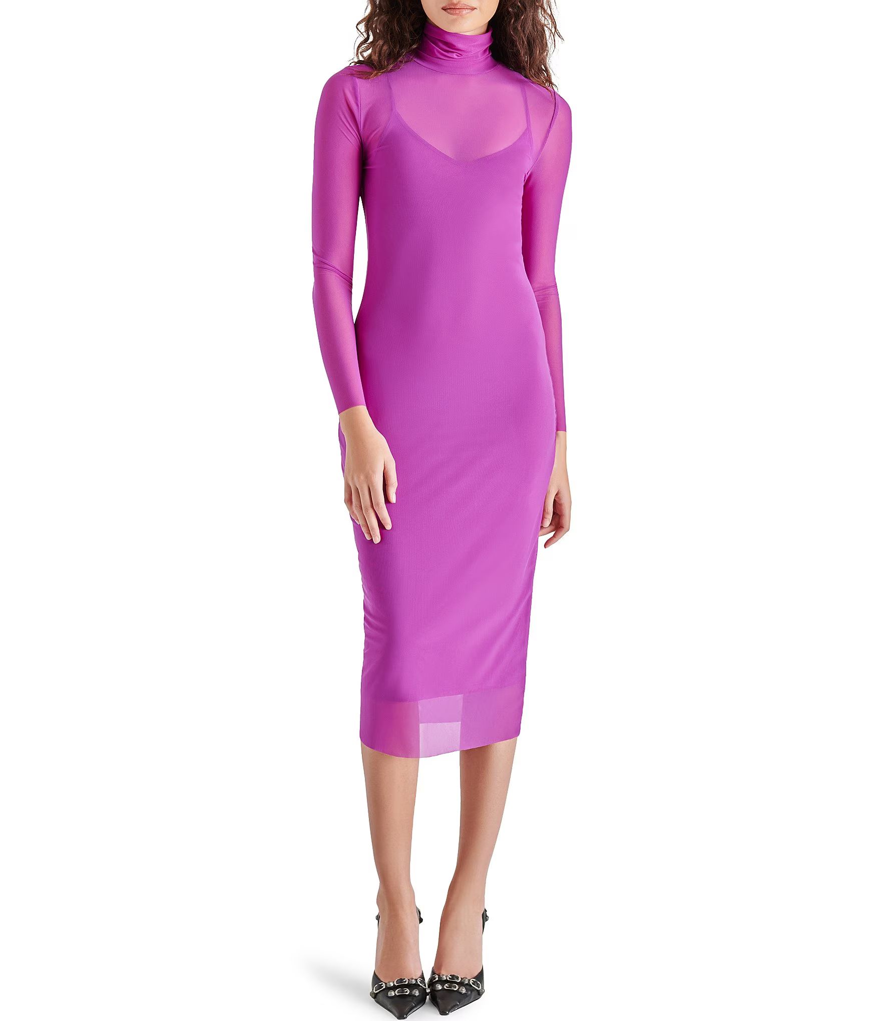 Vivienne Mesh Turtleneck Long Sleeve Bodycon Midi Dress | Dillard's
