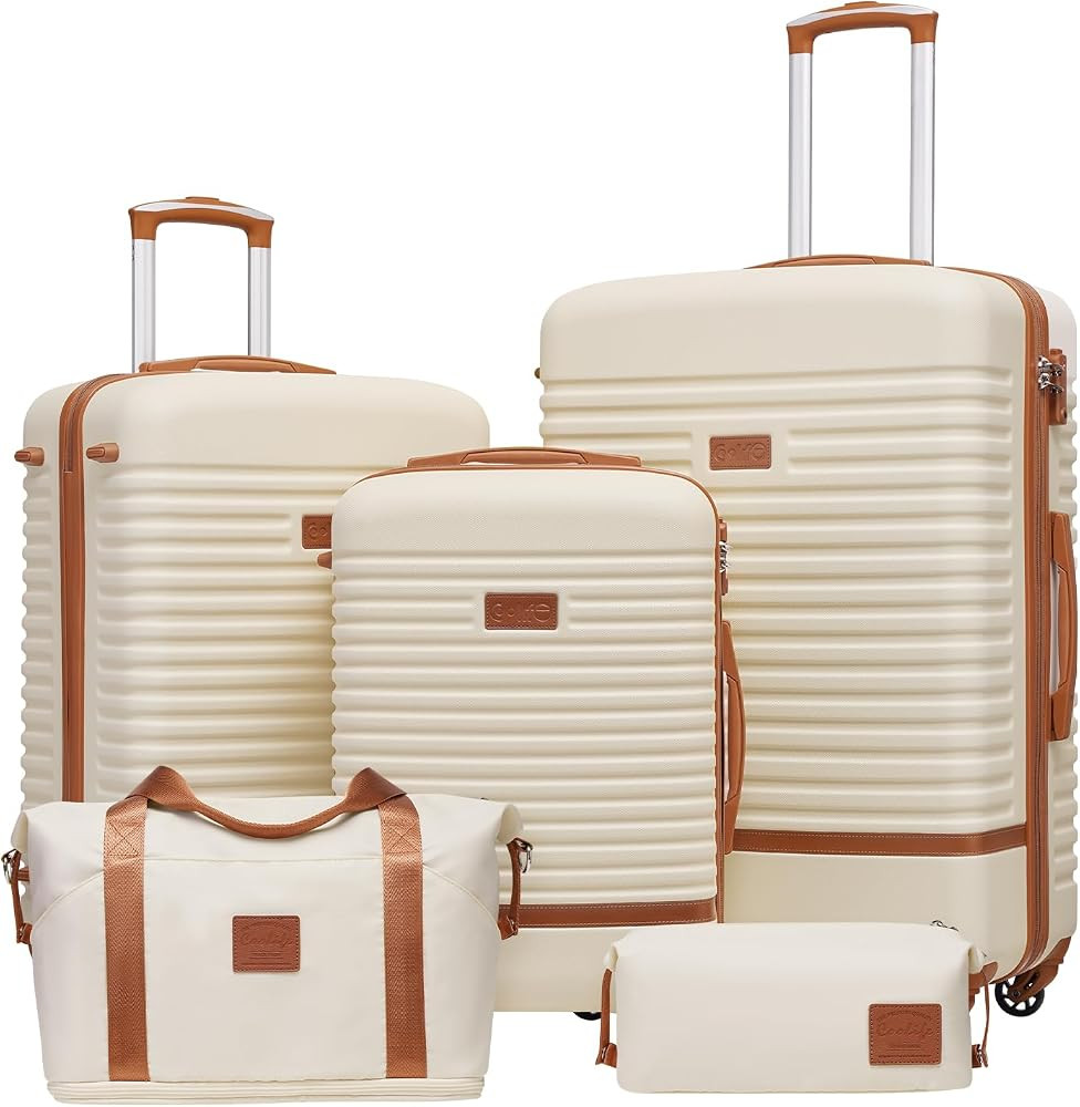 Coolife 5 piece luggage Hardside Set with TSA Lock,White(DB/TB/20/24/28)     Multi-Directional Wh... | Amazon (US)