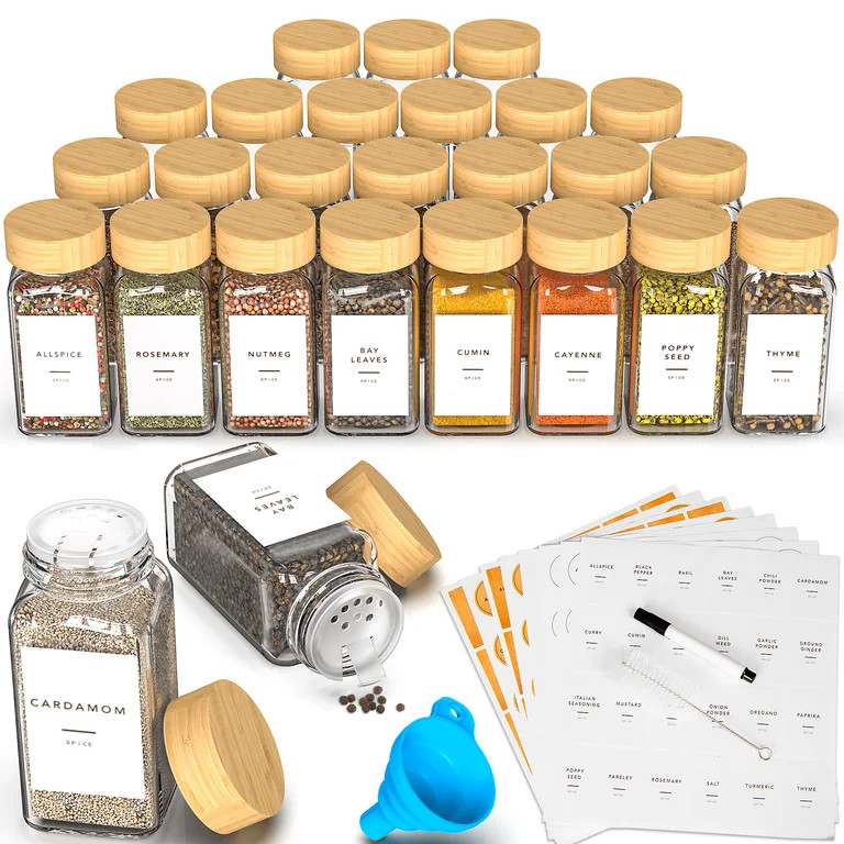Masadi 24 Pcs 4 Ounce Pack Airtight Bamboo Lid Glass Sealed Spice Jars Food Storage Jars | Walmart (US)