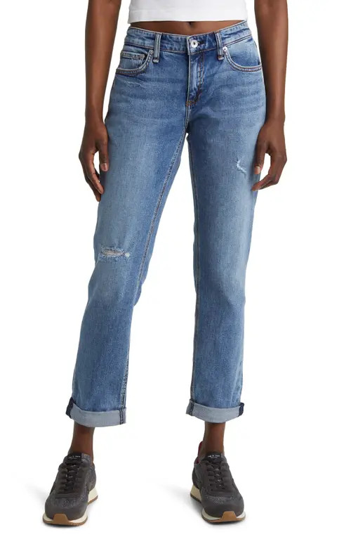 rag & bone Dre Distressed Low Rise Slim Boyfriend Jeans in Blue River at Nordstrom, Size 26 | Nordstrom