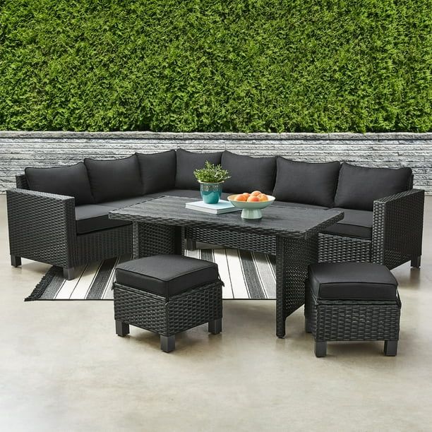 Better Homes & Gardens  Brookbury 5-Piece Outdoor Wicker Patio Sectional Dining Set - Black | Walmart (US)