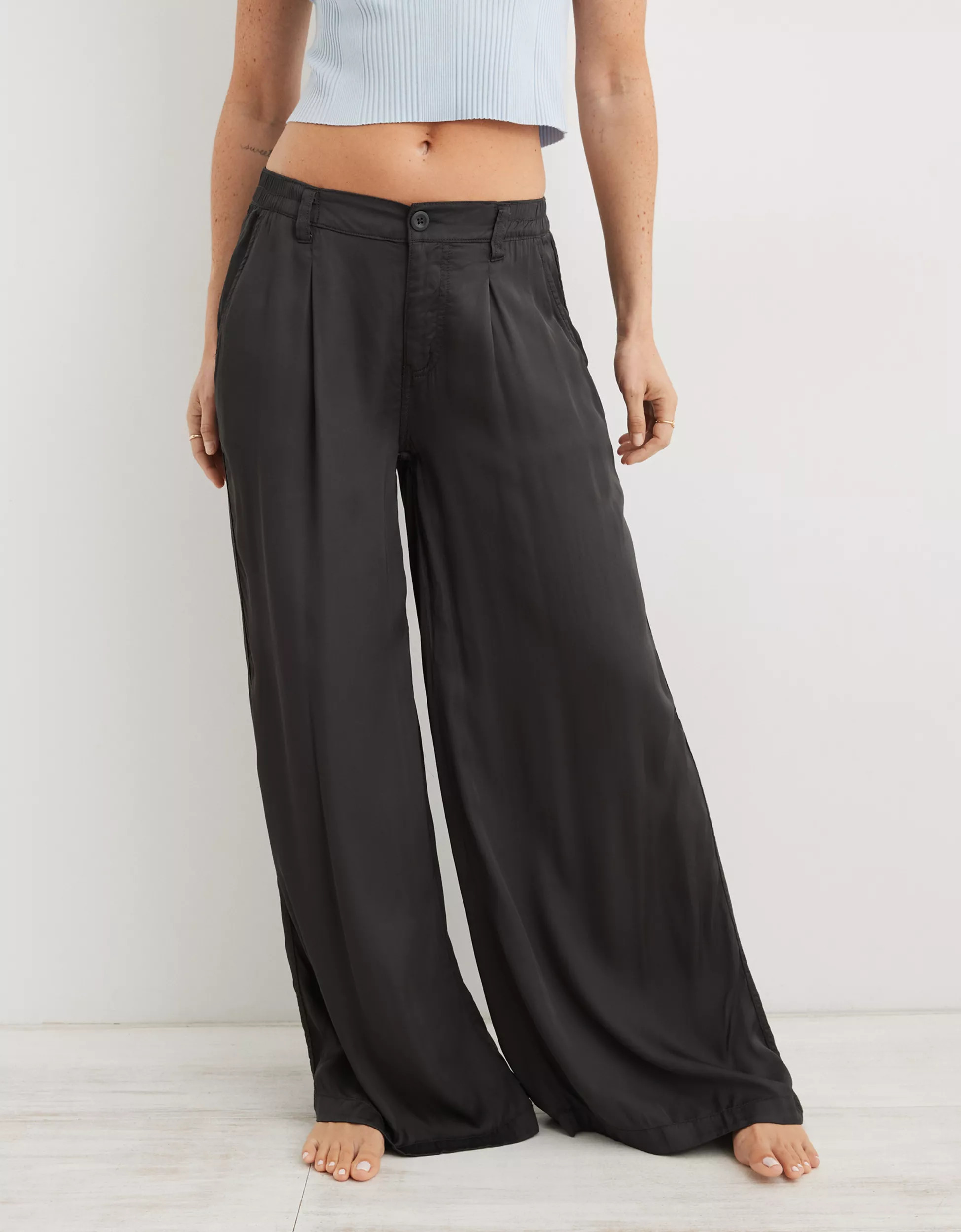Aerie High Waisted Shine Wide Leg Pant | Aerie