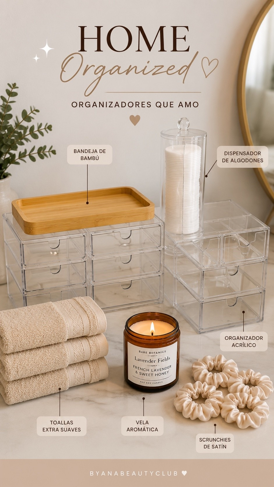 Aesthetic bathroom organization must-haves: clear acrylic drawer organizers, bamboo tray, cotton pad dispenser, soft towels, and satin scrunchies. Easy home organization inspo for a spa-like bathroom counter. Shop the look for a clean, luxury bathroom setup.

#LTKootd #LTKSaleAlert #LTKHome