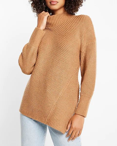 Ribbed Mock Neck Asymmetrical Tunic Sweater | Express