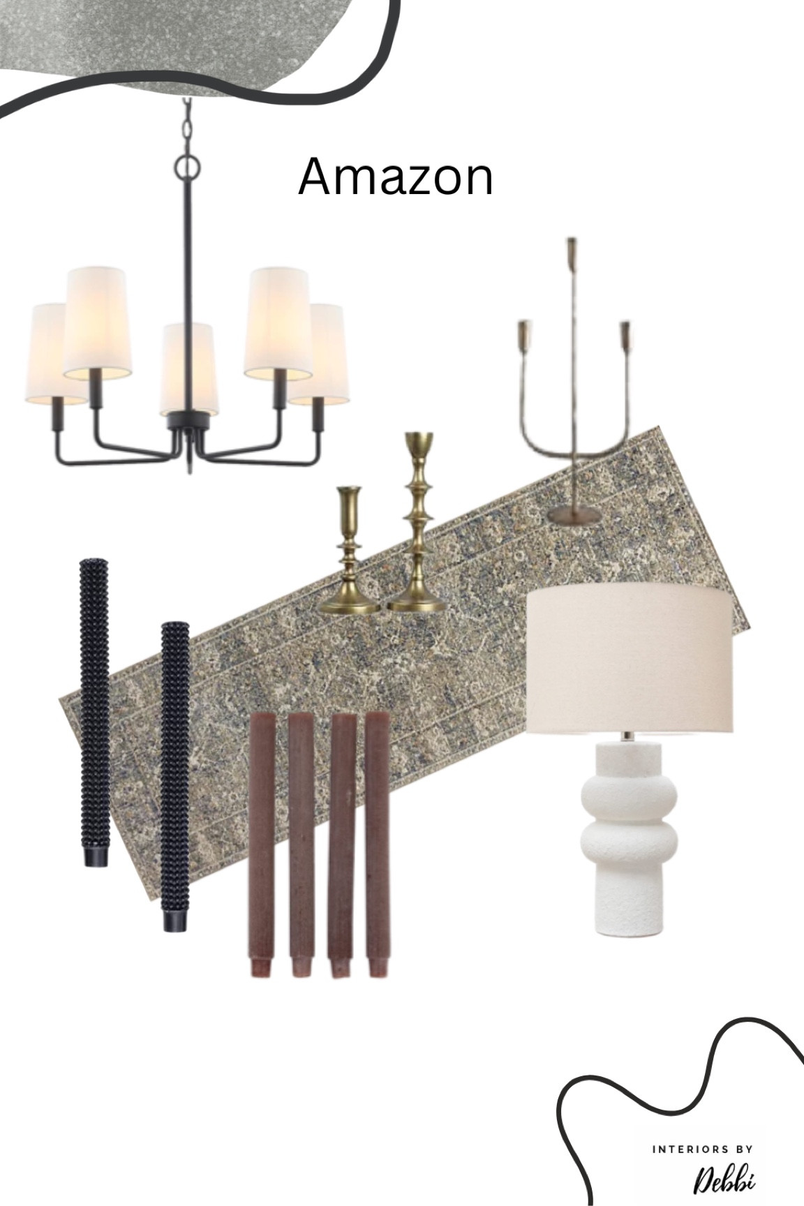 Home Decor
Runner rug, black taper candles, brown taper candles, white modern lamp, black chandelier gold candlestick holders
#founfitonamazon

#LTKSeasonal #LTKhome